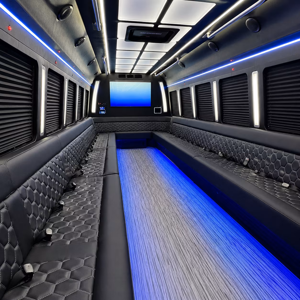 elizabeth 50 passenger party bus inside